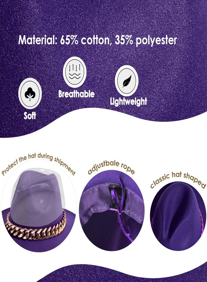 Gossifan Men & Women Belt Buckle Fedora Hat Wide Brim Floppy Panama Hat-Chain Belt Purple - Image 3